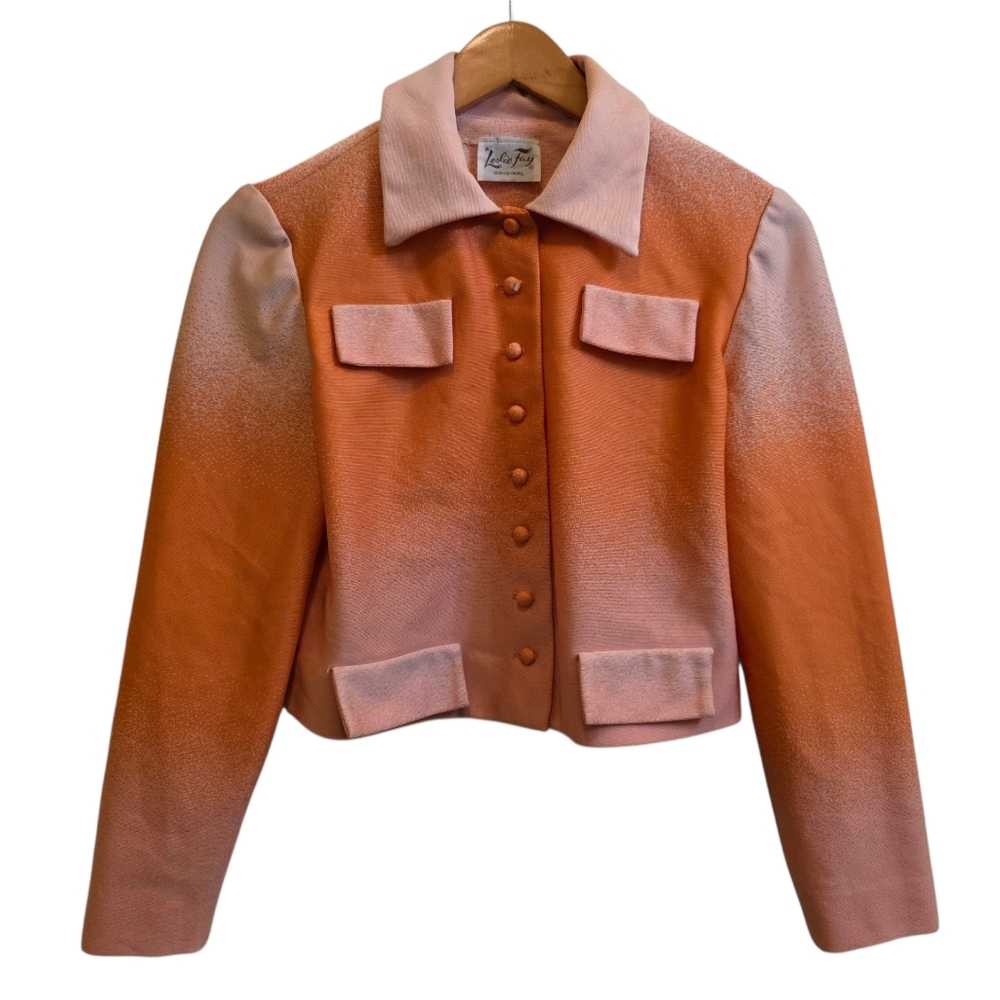 Leslie Fay Original.Vintage Cropped Boxy Collared Jacket Peach Ombre Size XS